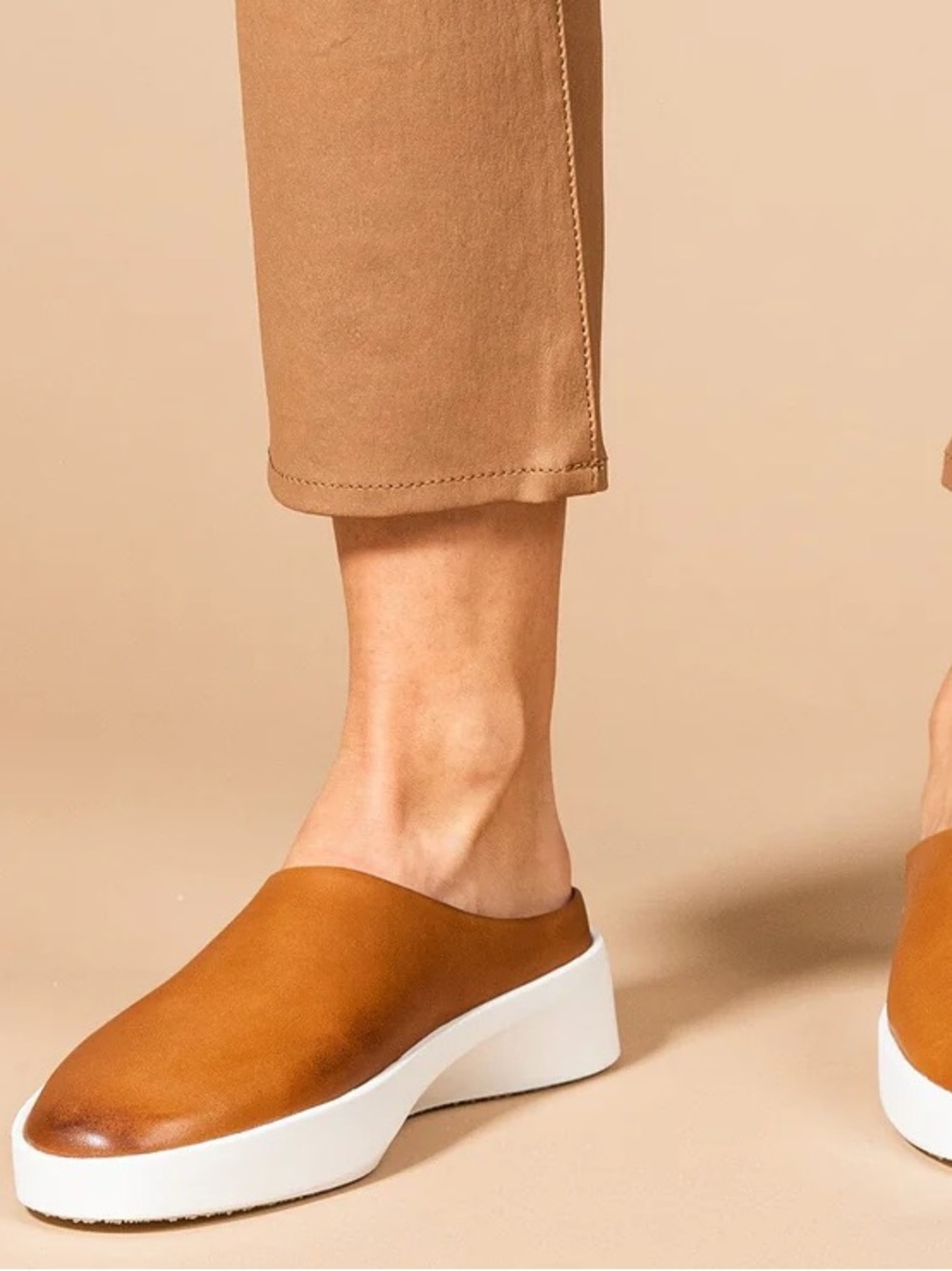 Slip-On Leather Mule in Cognac with White Platform